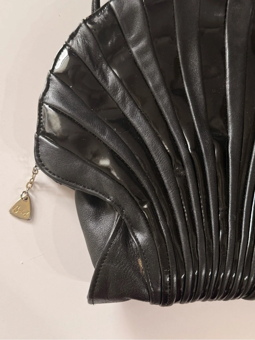 Vintage Black Shell Crossbody Bag patent leather - gold tone hardware.